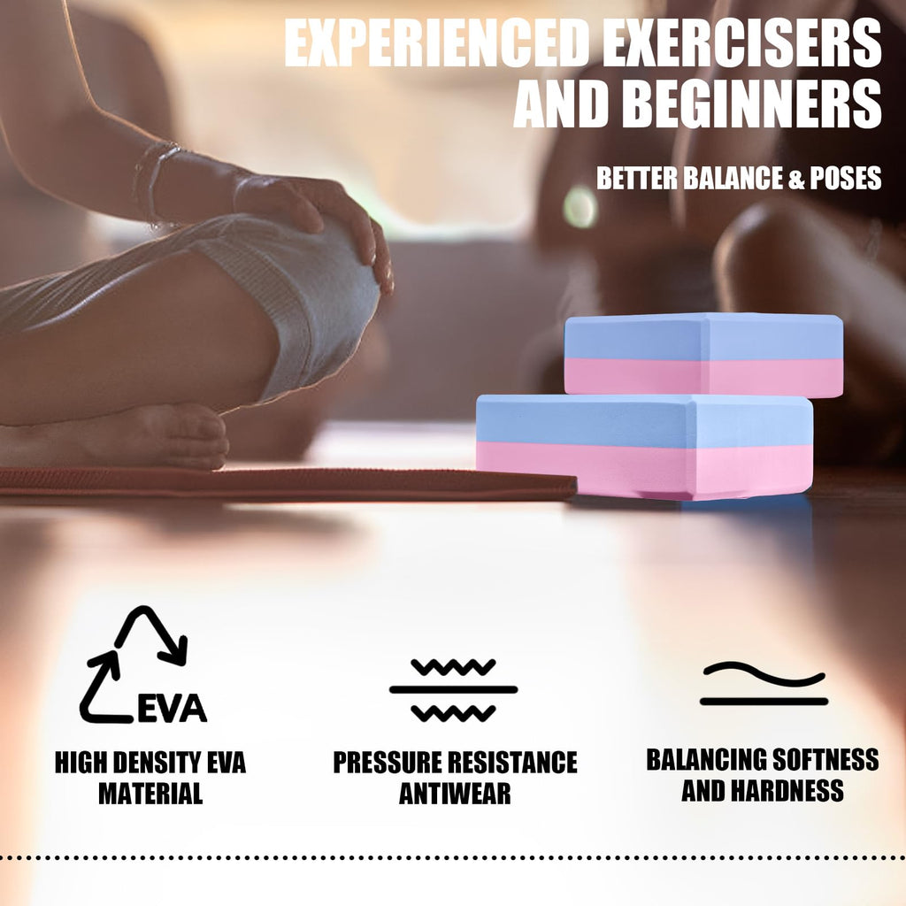 2 Pcs Yoga Blocks, 9x6x3 Inch Blue-Pink Foam Blocks for Pilates