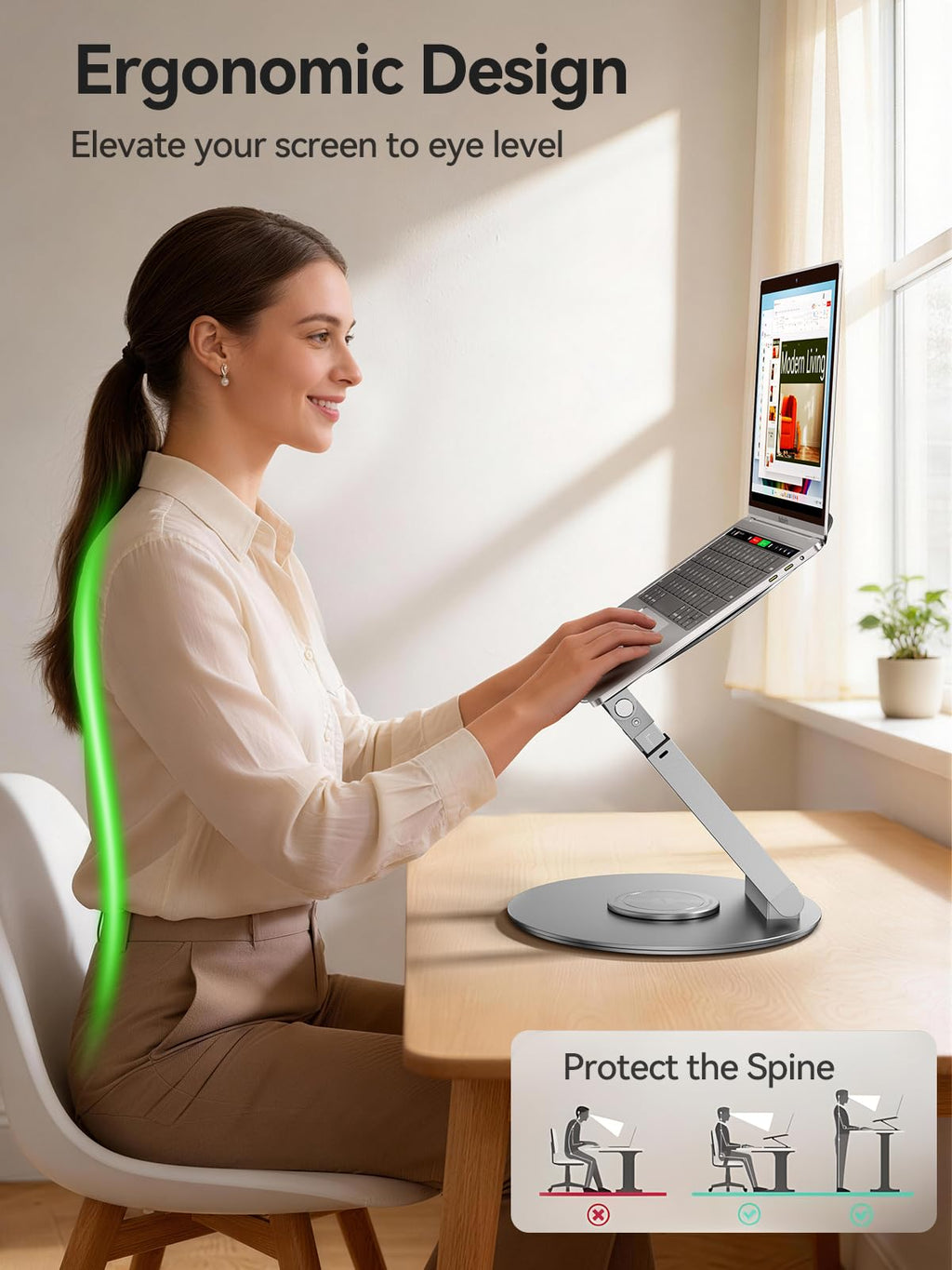 Telescopic Laptop Stand with 360° Rotation, Adjustable Height & Tilt Swivel Laptop Riser, Ergonomic Standing Desk Converter for 10-17" MacBook Pro/Air, Dell, HP – Supports up to 22lbs (Silver)