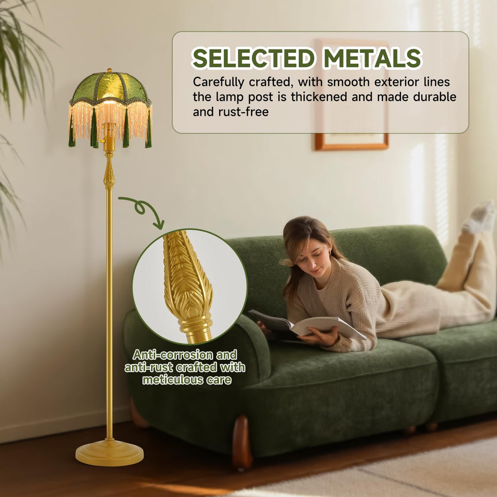 Retro Tassel Floor Lamp with Adjustable Light Simple Upright Metal Base LED Night Lamp for Room 13" Wide, 62.2" High