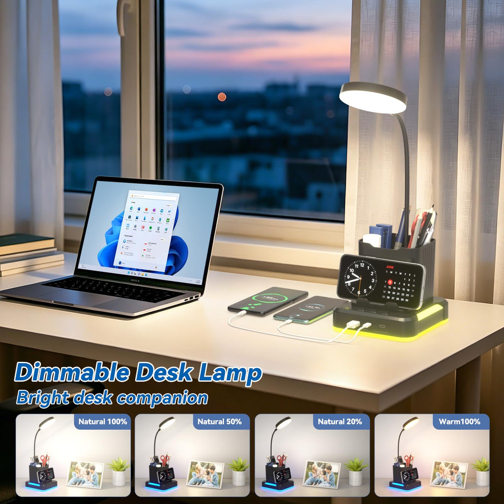 5 in 1 Desk Lamp with Charging Ports, 9 RGB Modes Gaming Table Light