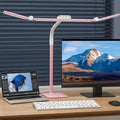 LED Desk Lamp for Home Office with Base, 28.2" Adjustable Gooseneck Swing Arm Bright Desk Light, Dimmable Architect Table Lamp for Desktop Computer Light, Reading, Study, Workbench（Pink）