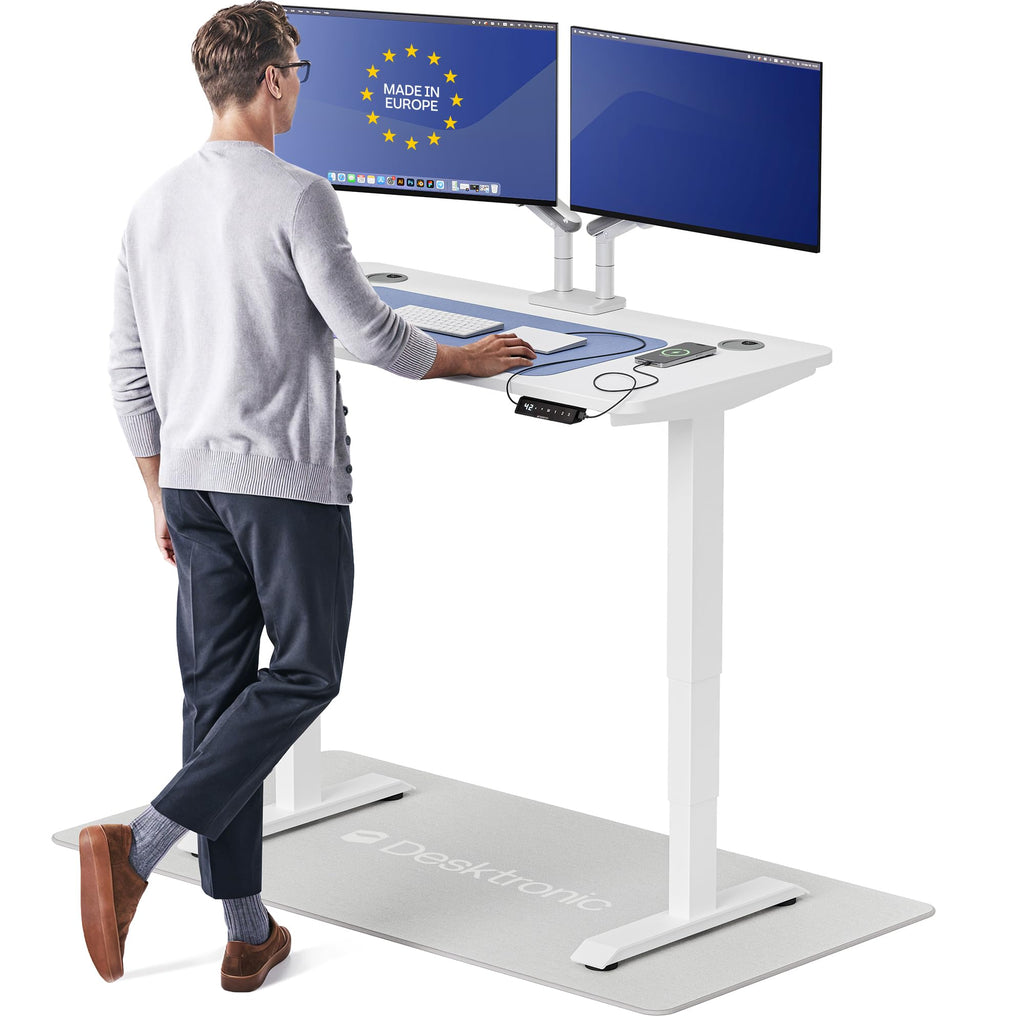 Standing Desk 48x24 — Made in Europe, Ergonomic Sit Stand Home Office Desk, Electric Height Adjustable, Dual Motor, USB & USB-C Charging, Wobble-Free, Touchscreen, 3 Memory Presets