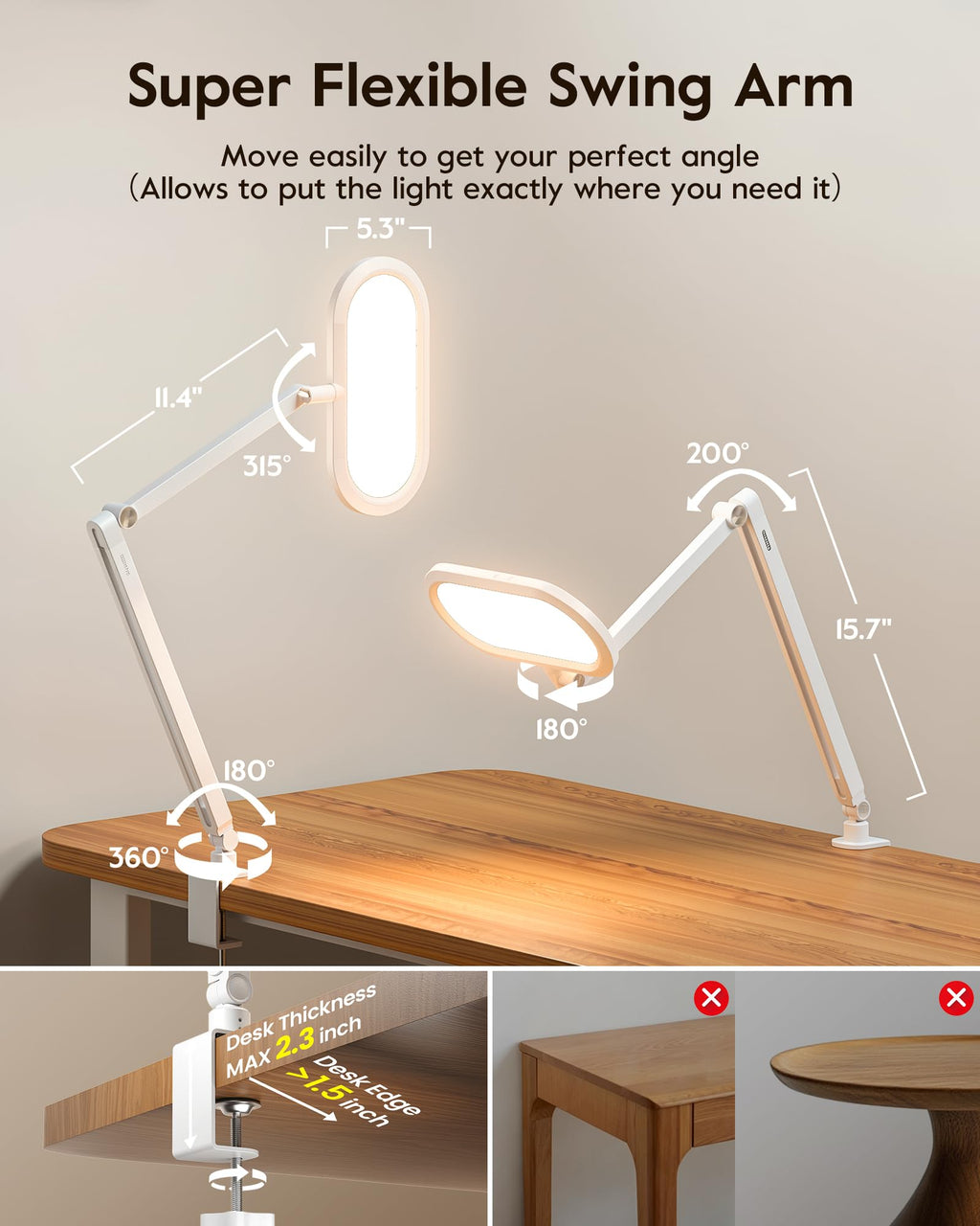 Desk Lamp for Home Office with Clamp for Video Conference, 50 Lighting Modes, Double-Sided Desk Light with Stepless Dimmable Knob Remote, Adjustable Arm Light for Video Recording, Zoom Call