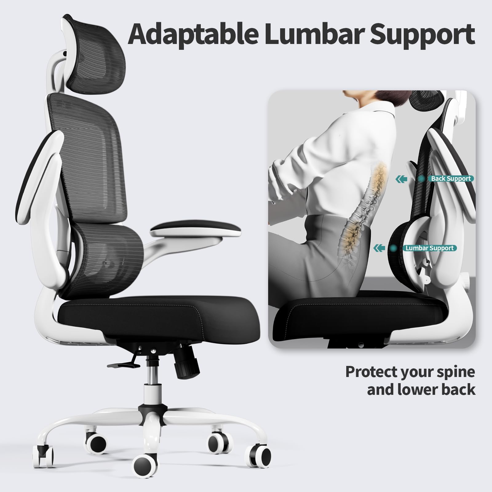 Office Chair Ergonomic Desk Chair, 330 LBS Home Mesh Office Desk Chairs with Wheels, Comfortable Gaming Chairs (Black & White)
