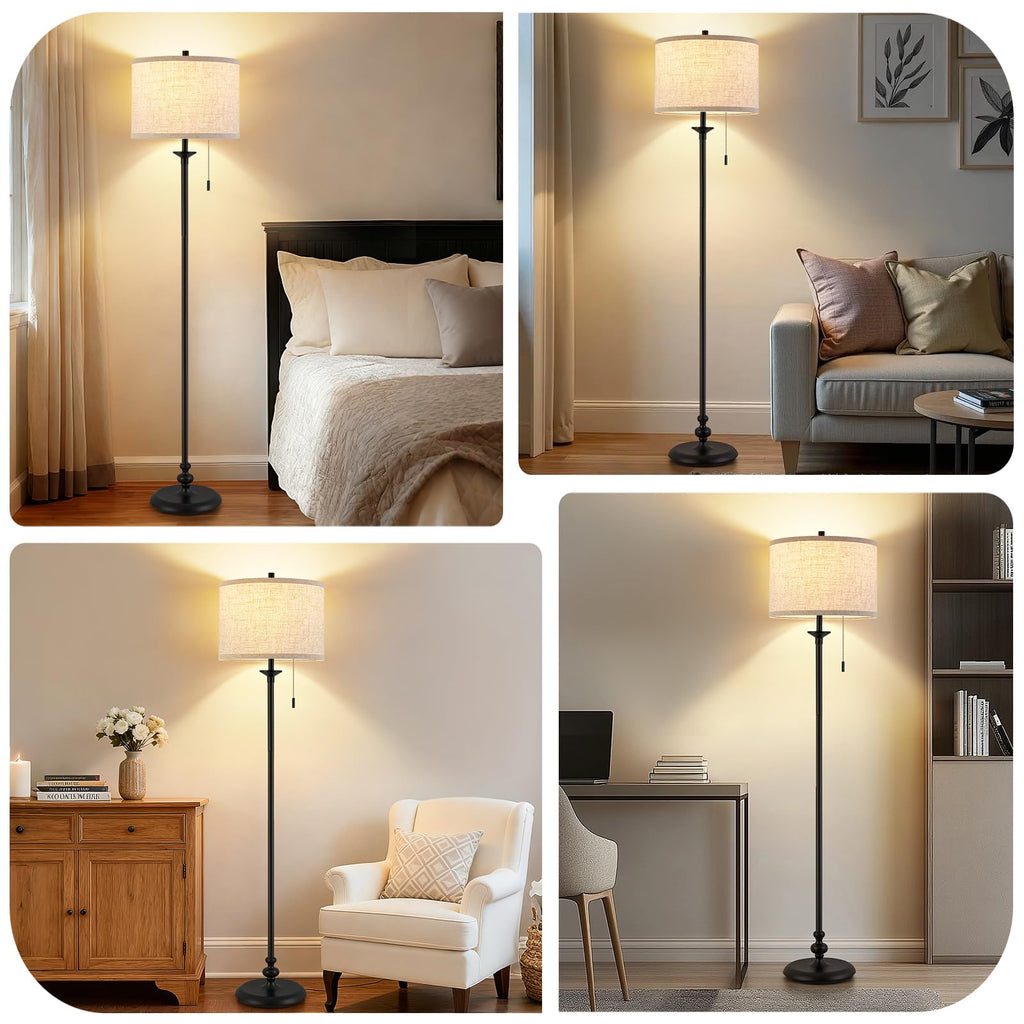 Black Floor Lamp, 60" Standing Lamp with Fabric Lampshade