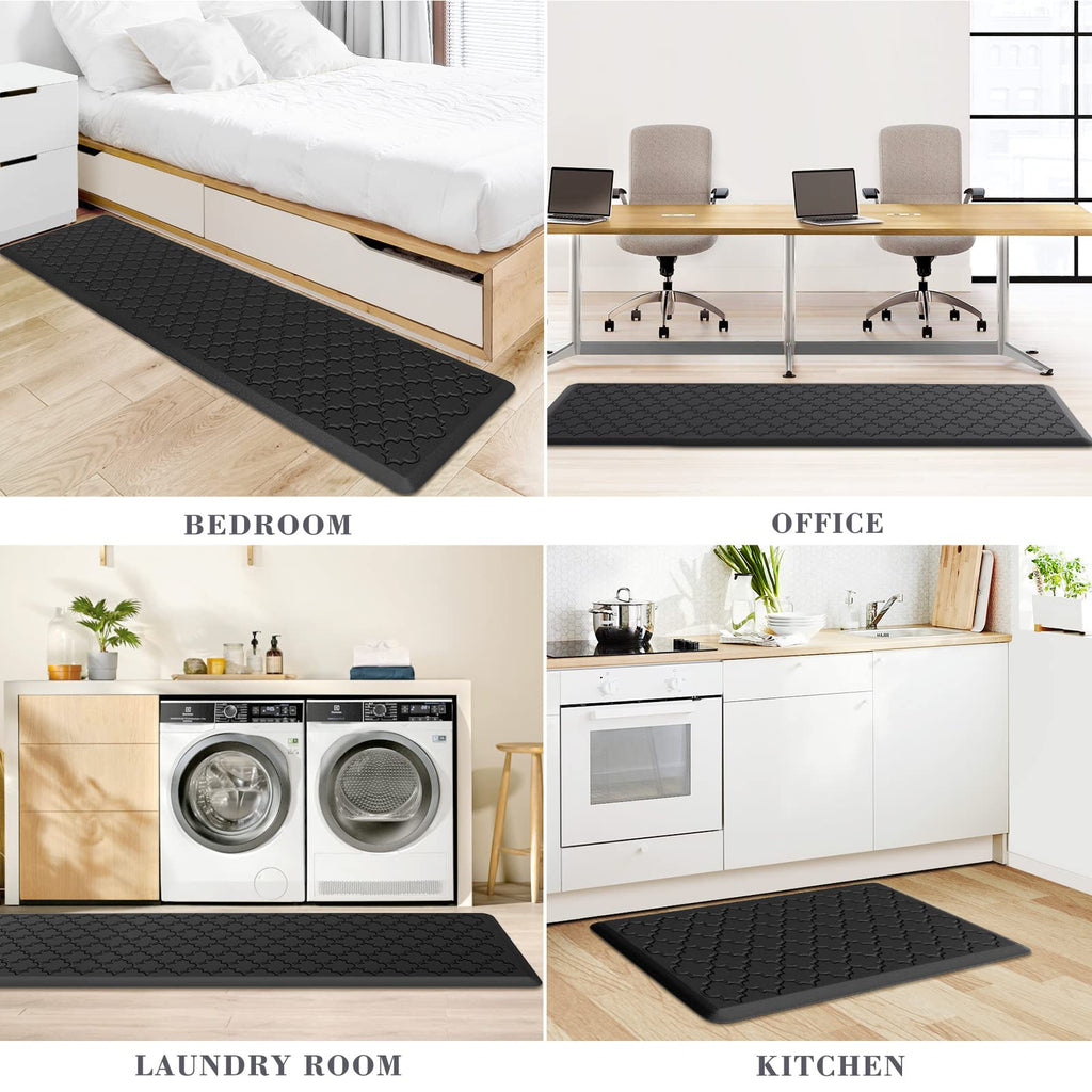 Mat [2 PCS] Cushioned Anti-Fatigue Floor Mat Water Resistant Non-Skid Kitchen Mats and Rugs Ergonomic Comfort Foam Kitchen Rugs Standing Mat for Floor Office Sink(Black,17.3"x28"+17.3"x60")