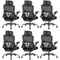 Ergonomic Office Chair, Home Computer Chair with 3D Adjustable Headrest and 4D Flip-Up Armrests, Adjustable Lumbar Support, Suitable for Office and Study, 6PC, Black