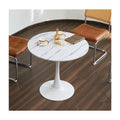 Hansweld Round Dining Table, 31.5" Circle Tulip Table with Thickened Tabletop & Metal Pedestal, Mid Century Modern Bistro Table for Kitchen, Small Places, Living Room, Cafe (Marble Pattern White)