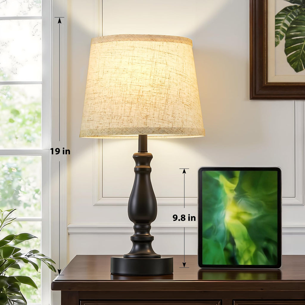 Table Lamp Set of 2-19" Small Bedside Lamps Modern Lamp for Bedroom Living Room Lamps for Night Stands - Desk Lamps for Home Office End Tables Nightstand Lamps with Beige Linen Shades