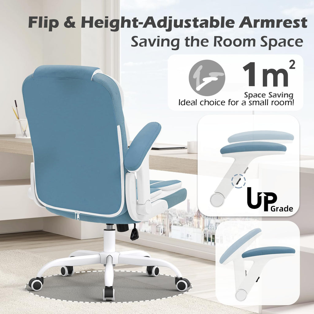 Blue Office Chair Leather Ergonomic Executive Computer Desk Chairs Small Cute Rolling Task Chairs for Teens&Adults