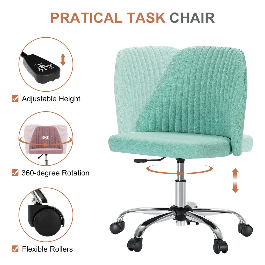 Office Chair, Comfy Desk Chair Rolling Vanity Swivel Task Chairs with Wheels, Wide Seating Armless Height Adjustable Computer Chairs for Home,Bedroom,Student,Adults, Green