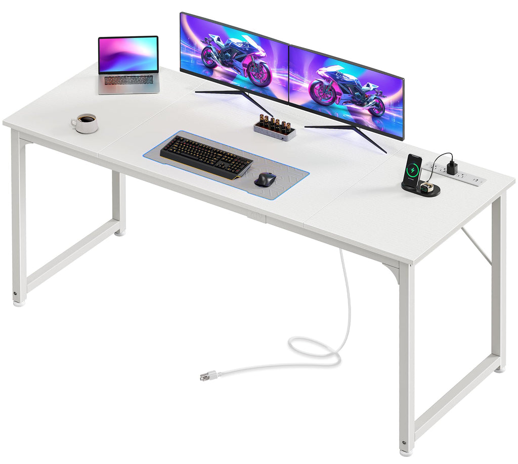 63 X 24 Inch Office Computer Desk with Power Outlets and USB-C Port, Larger and Longer Gaming Desk, for Home Office, Study, Writing Work from Home Table, Metal Frame, Rustic Brown