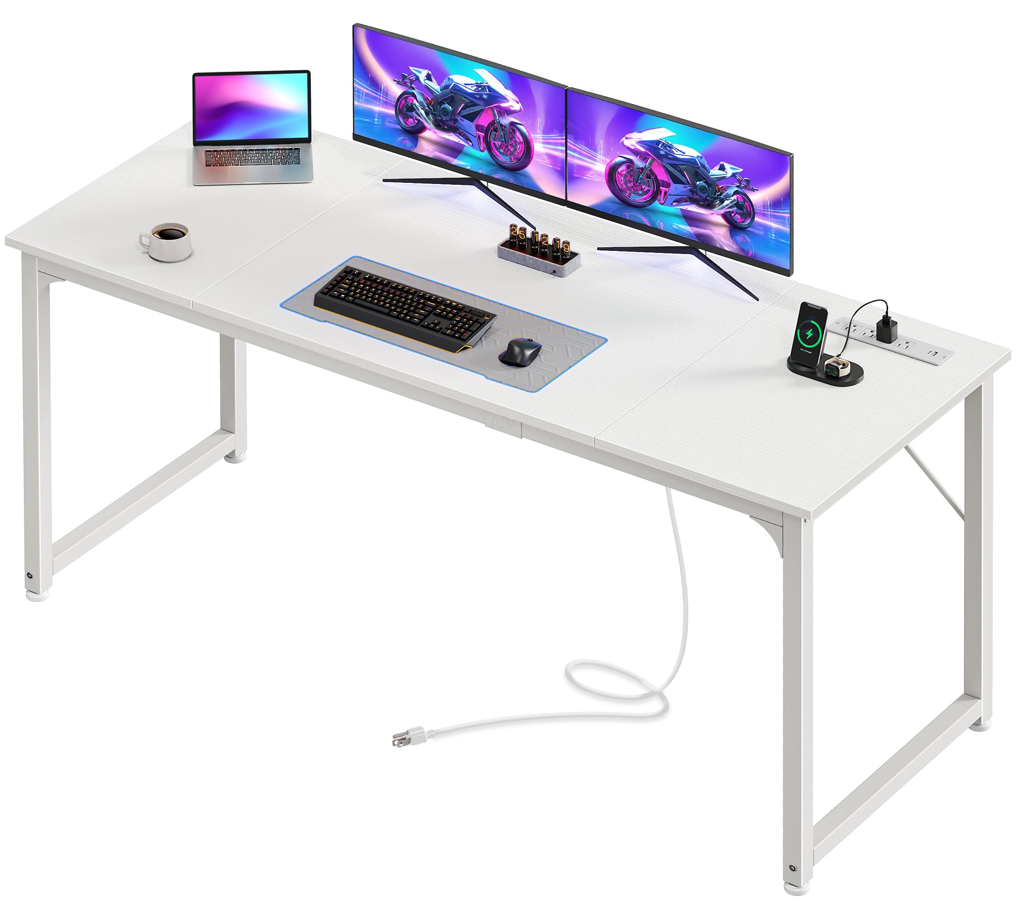 63 X 24 Inch Office Computer Desk with Power Outlets and USB-C Port, Larger and Longer Gaming Desk, for Home Office, Study, Writing Work from Home Table, Metal Frame, Rustic Brown