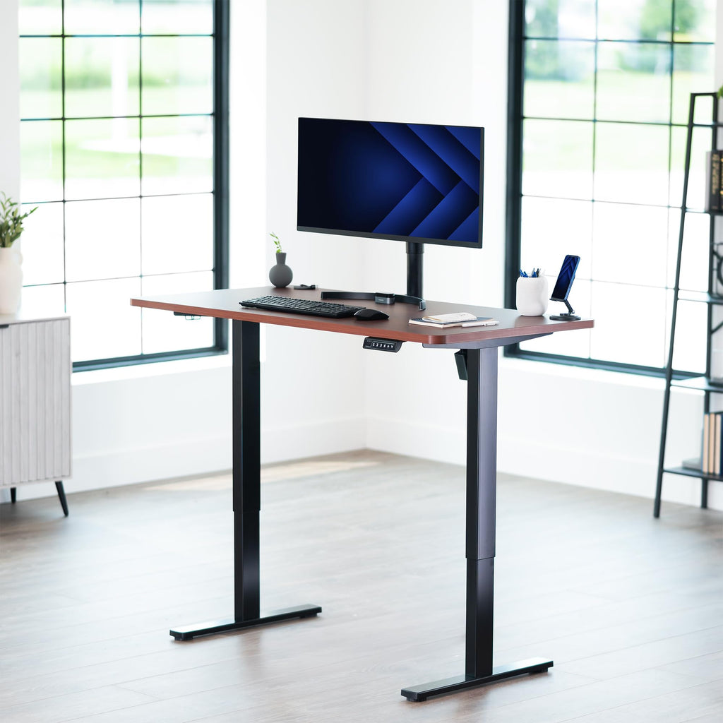 Electric 55 x 28 in Standing Desk, Memory Height Adjustment, 1B Series, Holds 220 lbs, One-Piece Dark Walnut Top, Black Frame