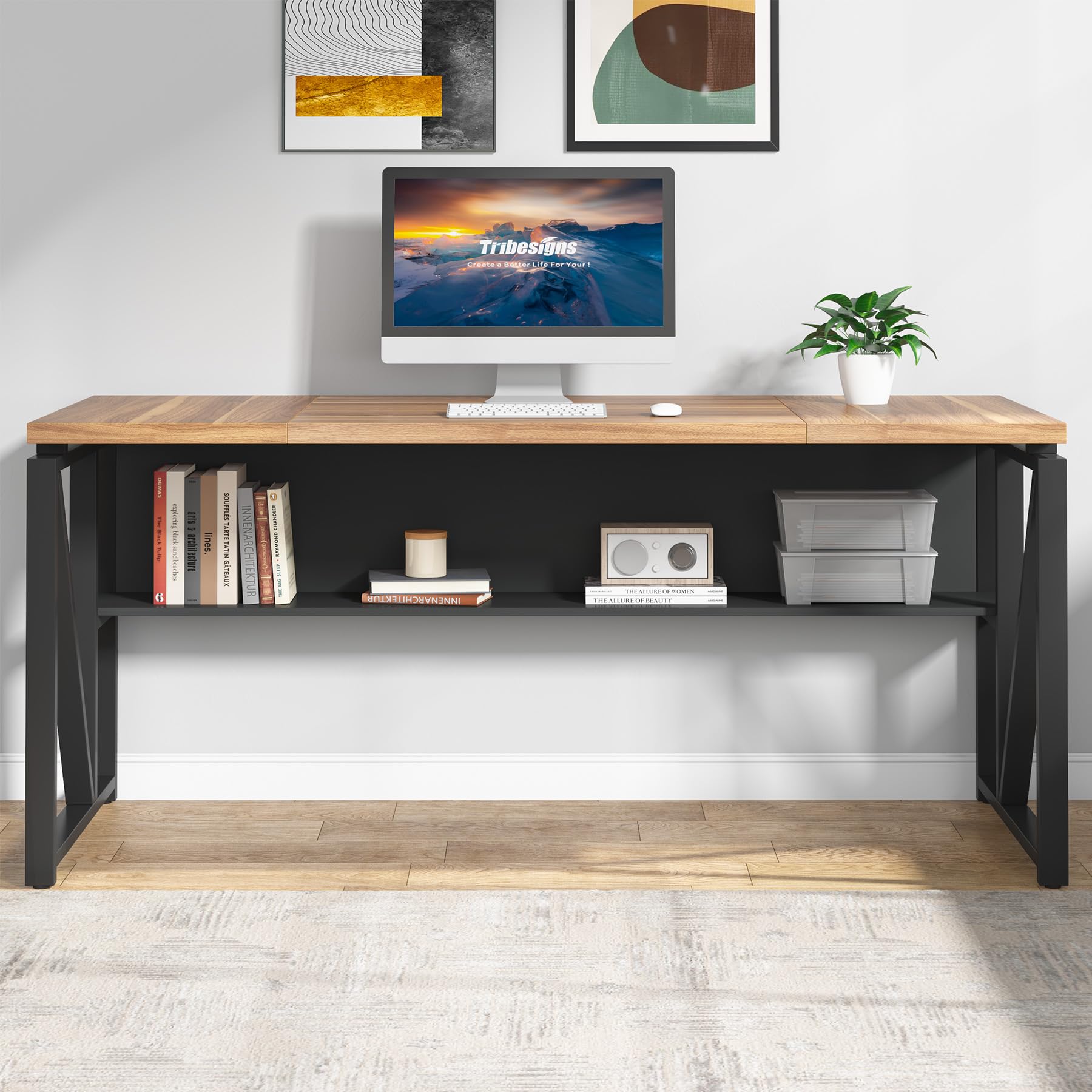 63" Executive Desk with Reversible File Cabinet, Large L-Shaped Office Desk with Drawers, Business Furniture Workstation for Home Office