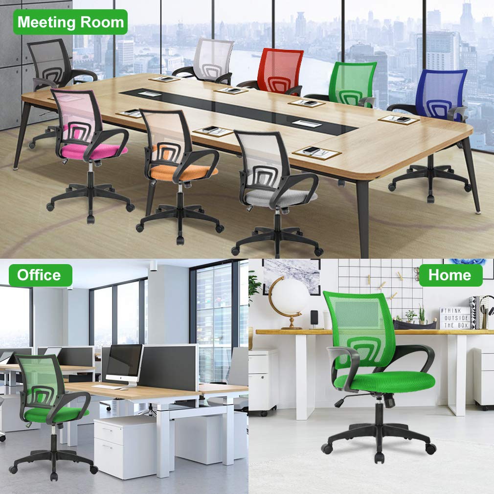 Ergonomic Office Chair | Mid-Back Swivel Desk Chair | Breathable Backrest & Lumbar Support | Adjustable Height | Sponge Seat | Rolling Wheels | Green | for Adults & Women