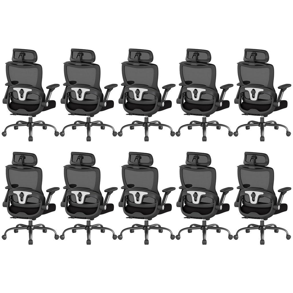Ergonomic Office Chair, Home Computer Chair with 3D Adjustable Headrest and 4D Flip-Up Armrests, Adjustable Lumbar Support, Suitable for Office and Study, 10PC, Black