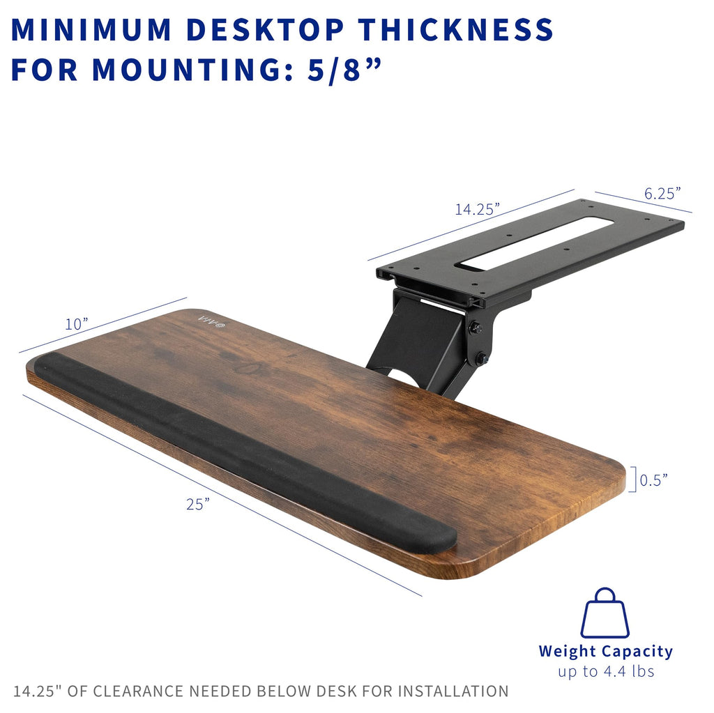 Adjustable Computer Keyboard and Mouse Platform Tray, Ergonomic Under Table Desk Mount Drawer Underdesk Shelf, Rustic Vintage Brown