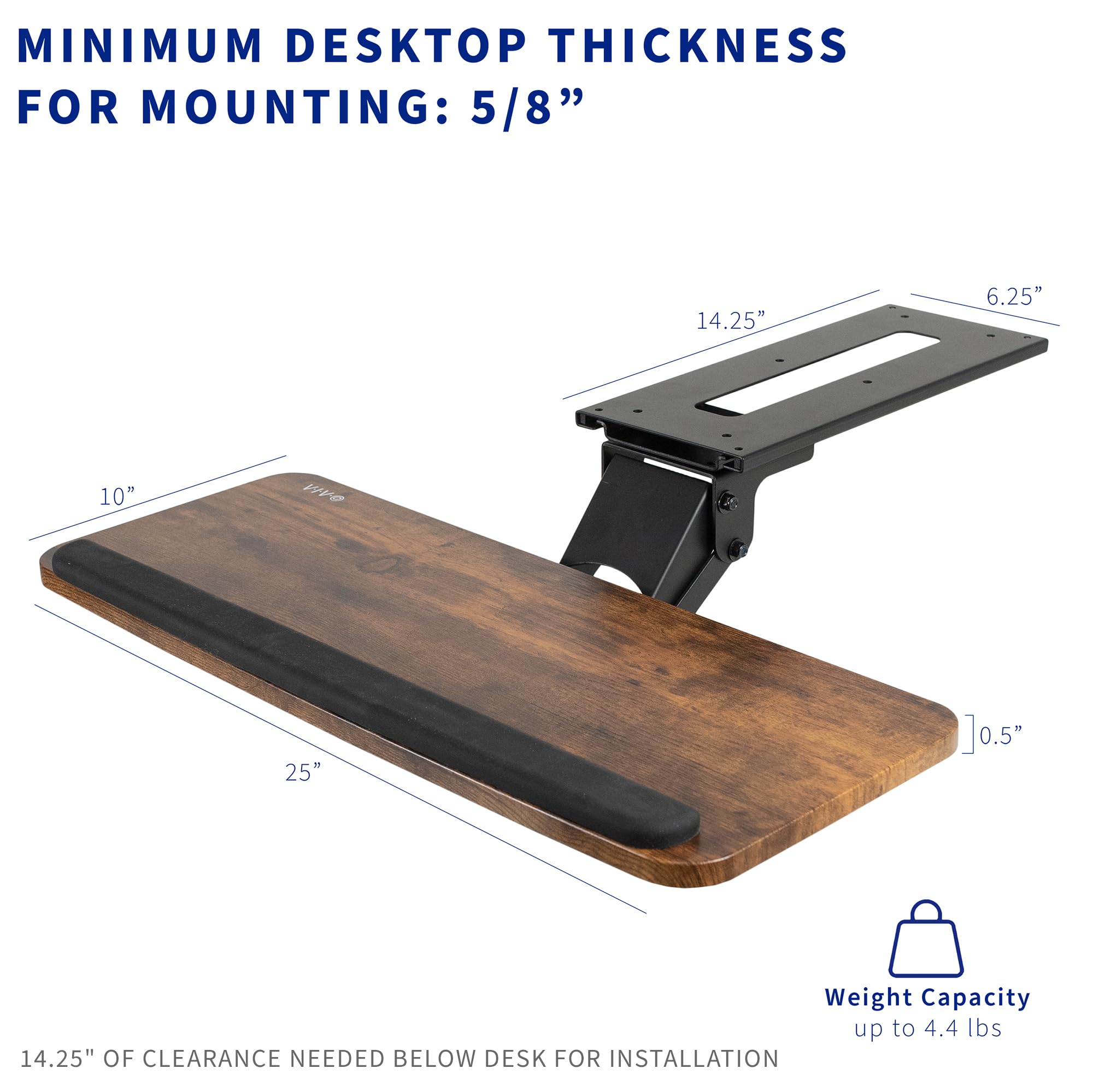 Adjustable Computer Keyboard and Mouse Platform Tray, Ergonomic Under Table Desk Mount Drawer Underdesk Shelf, Rustic Vintage Brown