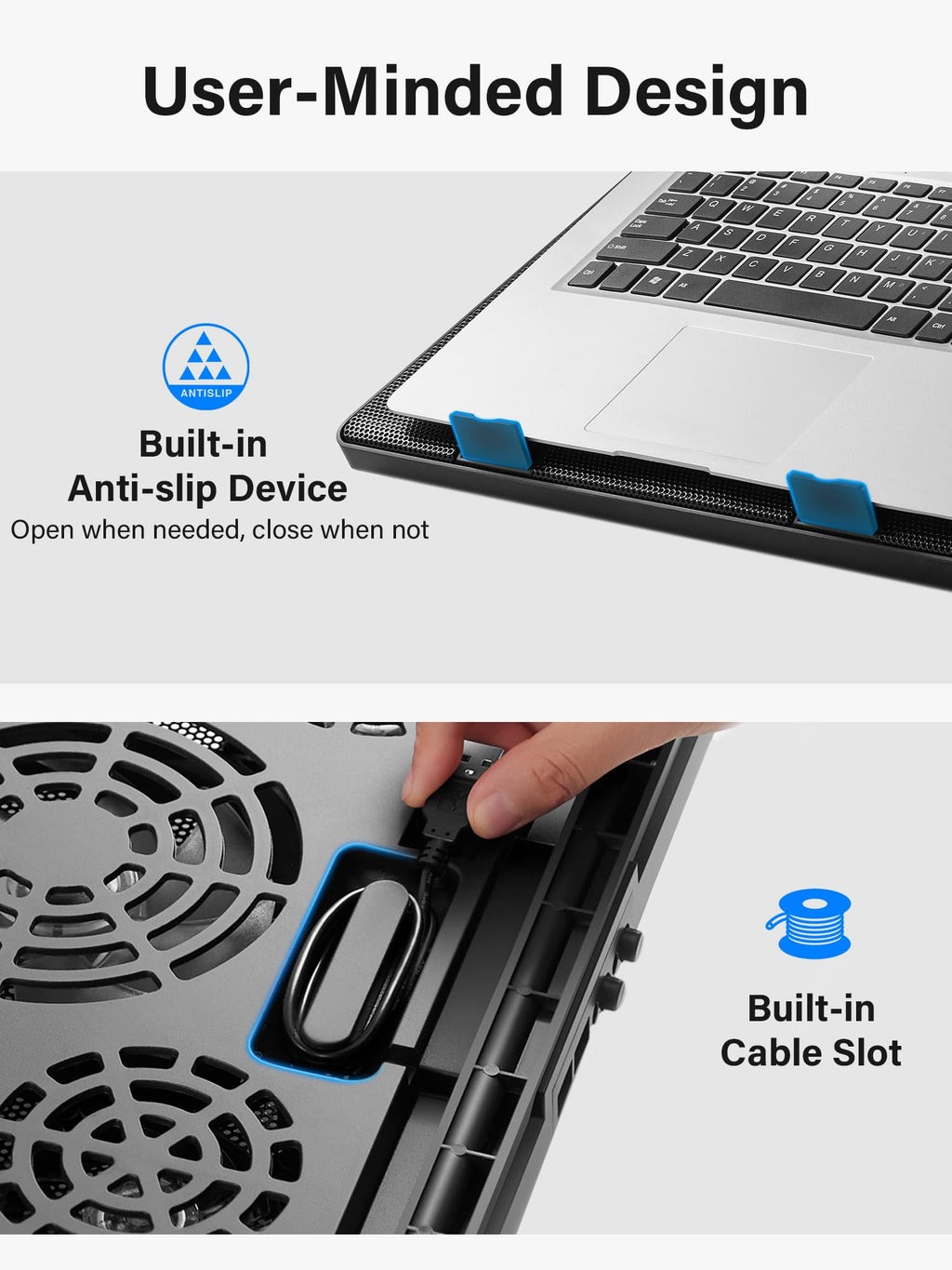 Laptop Cooling Pad, Laptop Cooler with 5 Quiet Fans for 12"-17" Computer PC Notebook Gaming Laptop Fan, Height Adjustable Laptop Cooling Stand Laptop Accessories, Blue
