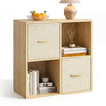 4 Cube Storage Organizer - Solid Wood Bookshelf with 2 Storage Bins, Cube Shelf with 2 Removable Back Panels, Vertical or Horizontal Bookcase, Open Book Shelf for Bedroom, Living Room, Office