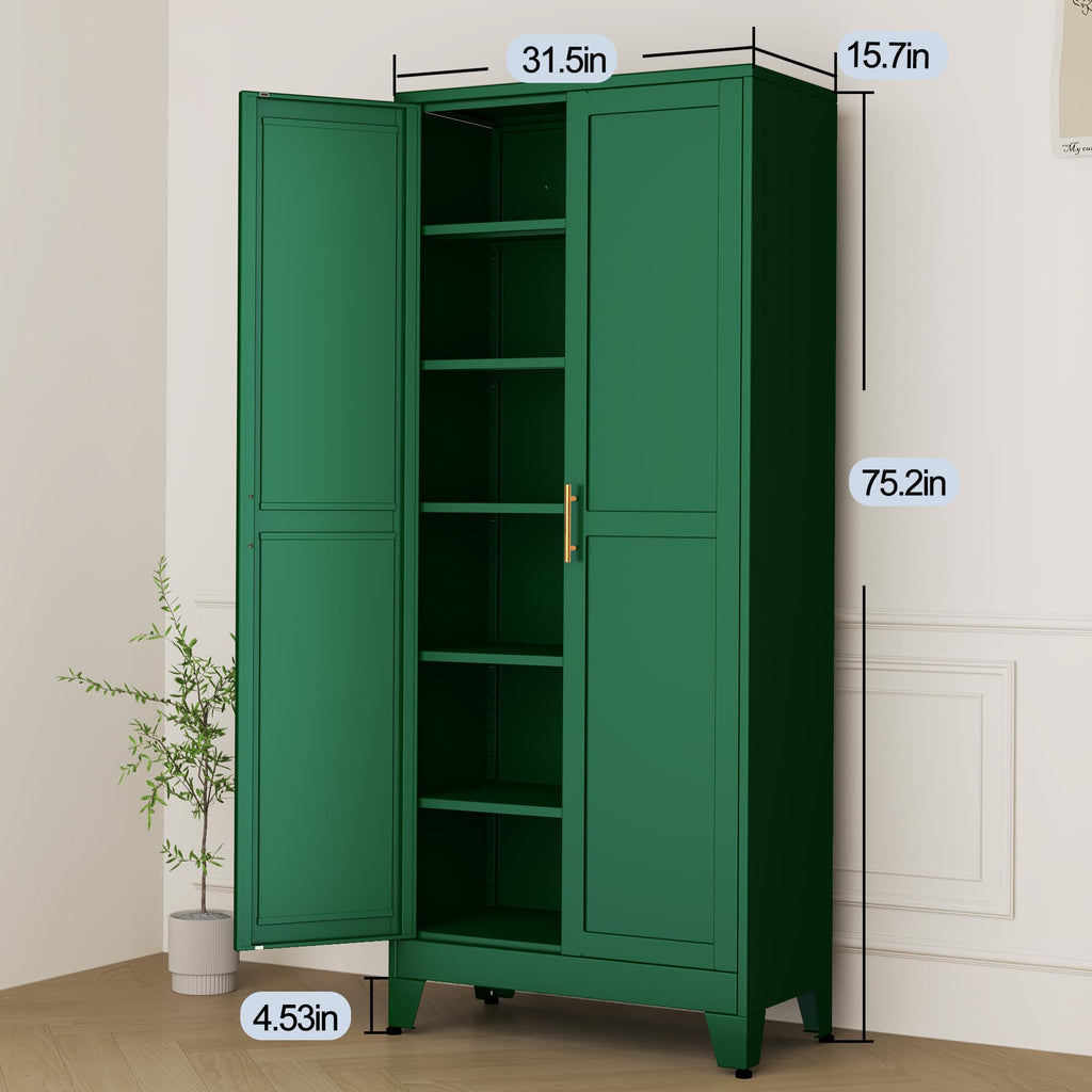 Green Metal Storage Cabinet,75" Steel Cabinets for Home Office
