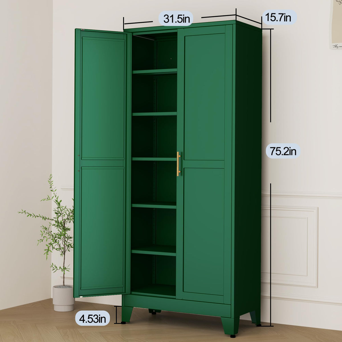 Green Metal Storage Cabinet,75" Steel Cabinets for Home Office