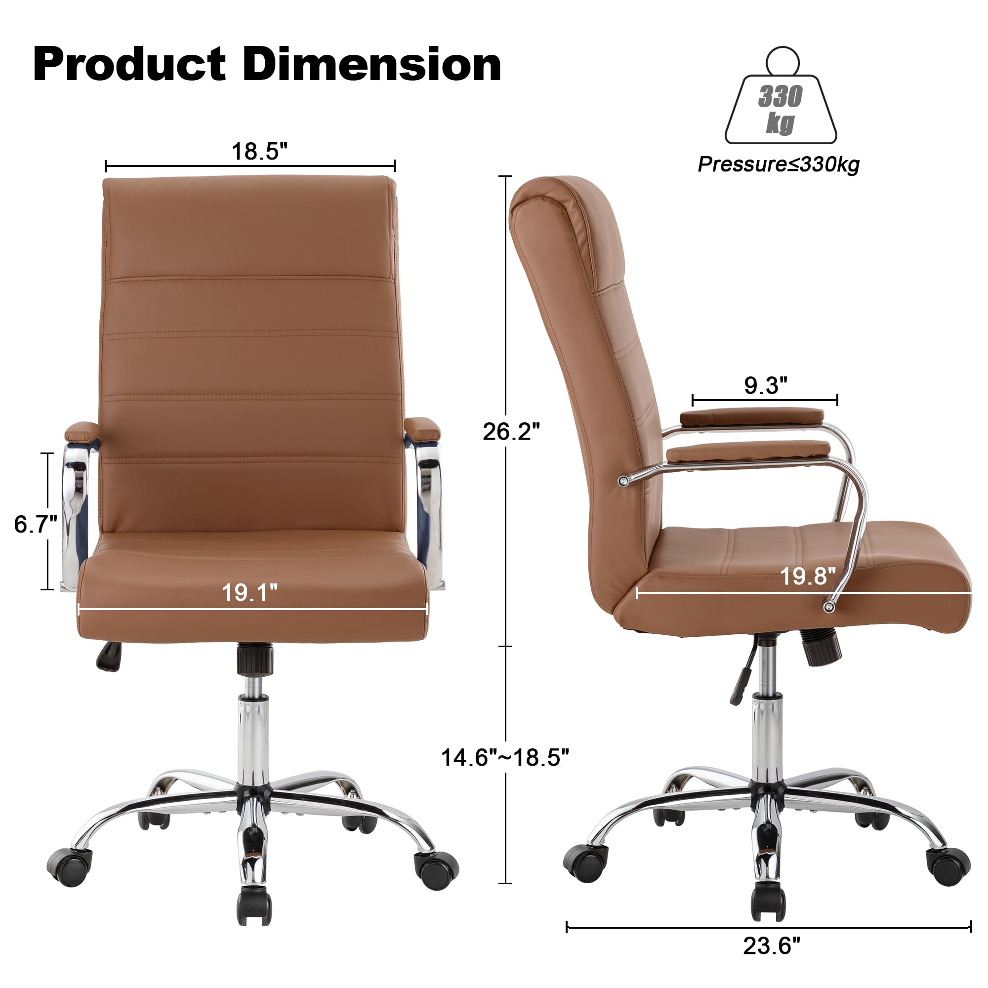Modern Office Desk Chair, Conference Room Chairs, High Back Ergonomic Home ofiice Chair, Adjustable Height Swivel Executive Computer Chair with Padded Seat and Armrest (Brown)