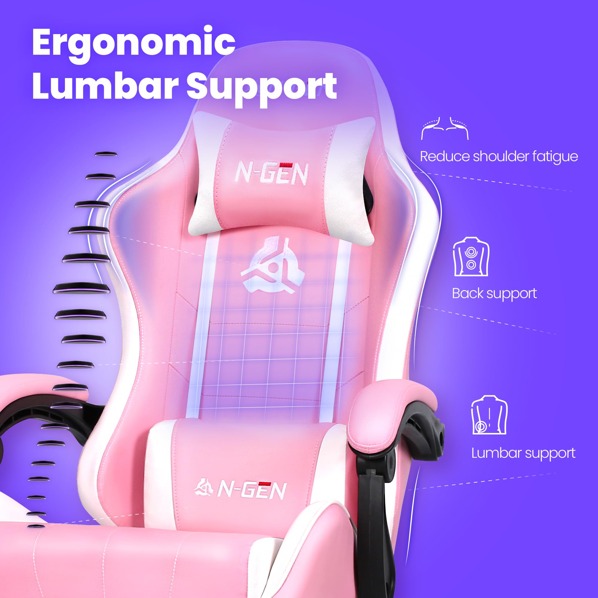 Gaming Chair with Footrest Lumbar Support for Home Office High Back Recliner Height Adjustable Ergonomic Comfy Leather Computer Desk Chair (Pink)