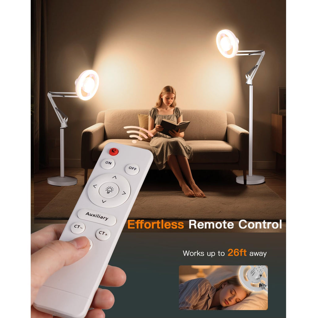 36W Floor Lamp with Flexible Arm, 3 Colors Ring Light with Heavy-Duty Base & Remote, Standing Lamp for Living Room/Workspace/Tattoo/Live Streaming/TikTok/YouTube/Photography