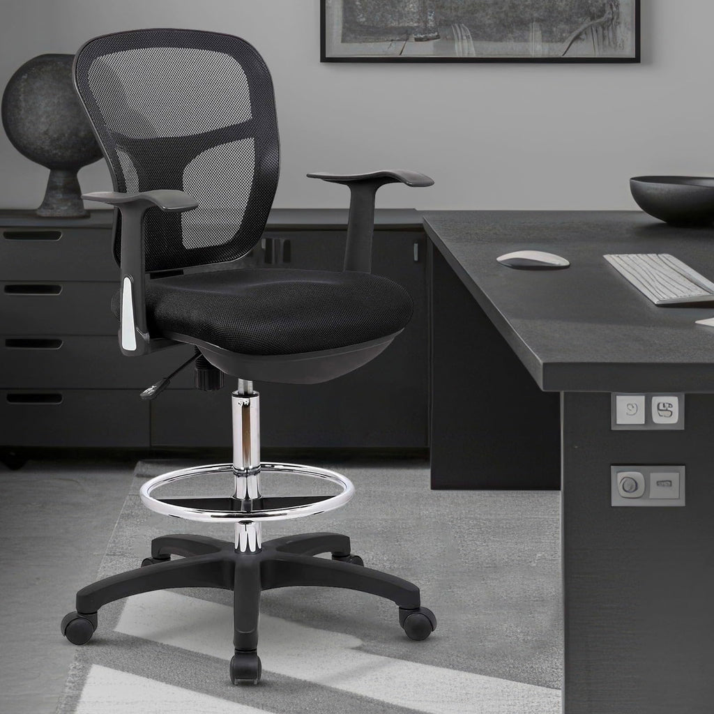 Drafting Chair Tall Office Chair with Arms Executive Ergonomic Standing Desk Chair with Anti Scratch Wheels and Footrest