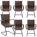 Office Desk Chair No Wheels Set of 6 PU Leather Computer Chairs Mid Back Guest Chairs for School Reception Conference Waiting Room, Vintage Brown