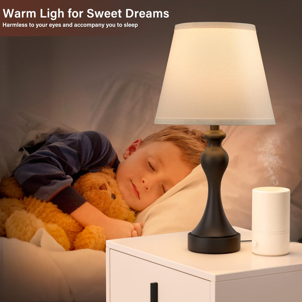 Touch Lamps for Nightstand, 3 Way Dimmable Bedside Lamps with USB C+A Ports