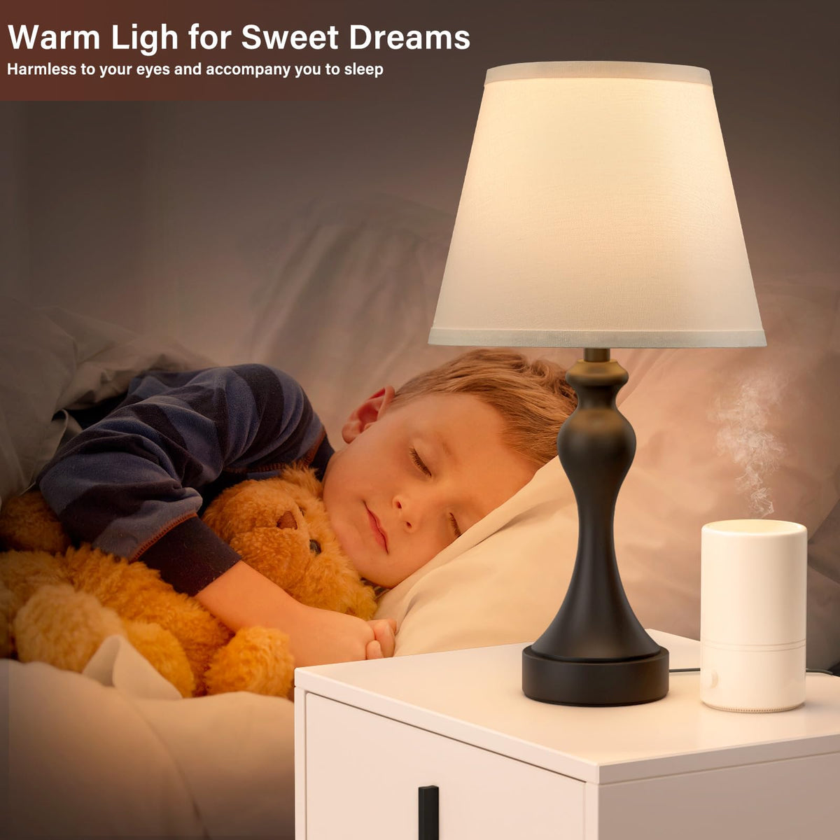 Touch Lamps for Nightstand, 3 Way Dimmable Bedside Lamps with USB C+A Ports