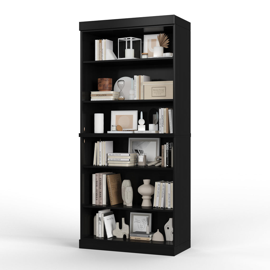 Solid Wood Bookcase - Stackable Modular 6-Tier Bookshelf - 71.5" Tall x 32" Wide - Black, Open Display Shelf for Living Room, Office, Renewable 100% Eco-Friendly Wood, Made in Brazil