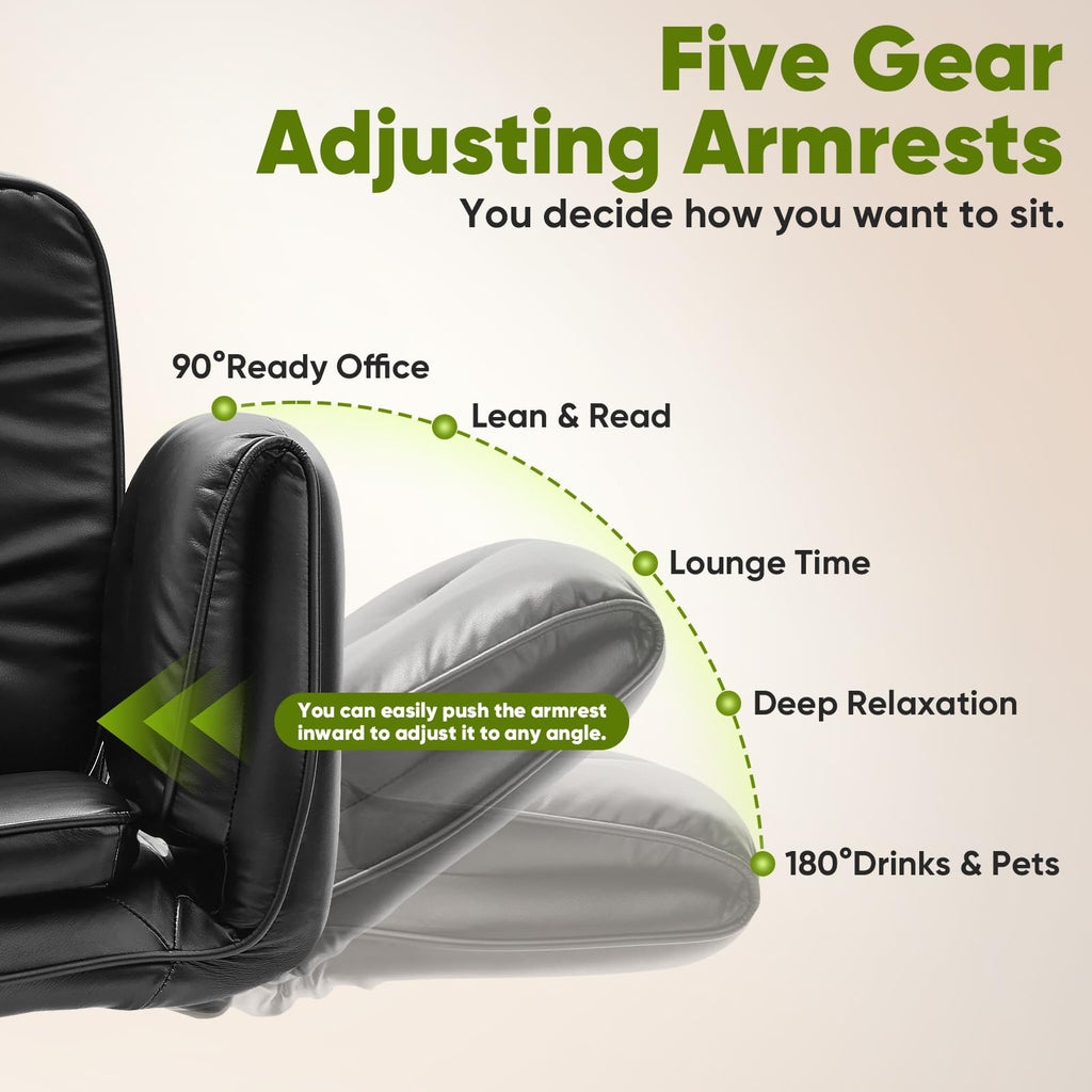 Criss Cross Chair with Wheels & Armrests, Scratch-Resistant PU Leather Vanity Chair, Comfy Wide Height Adjustable Computer Office Desk Chair for Home Office, Make Up, Bedroom (Black)