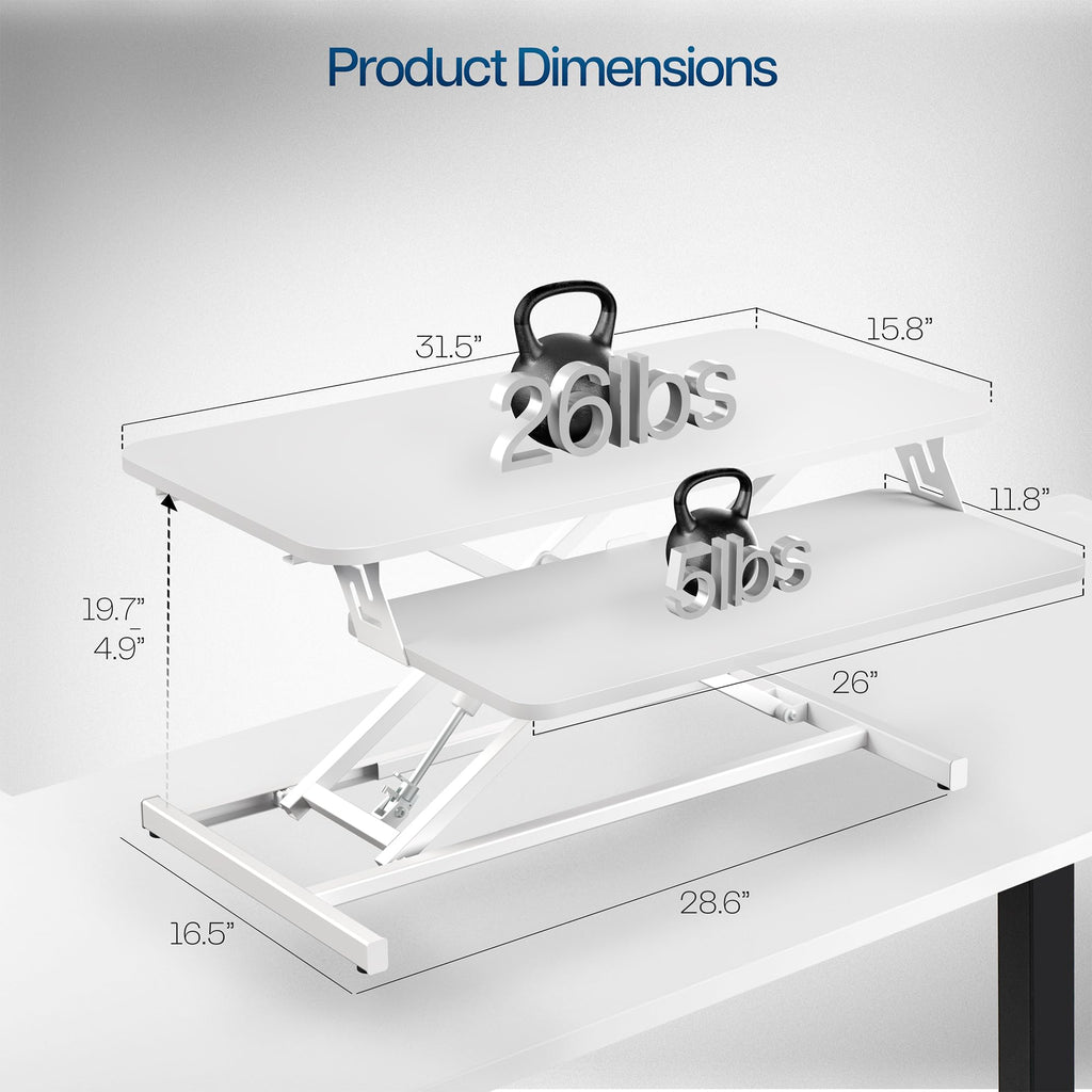 White 32 inch Stand Up Desk Riser