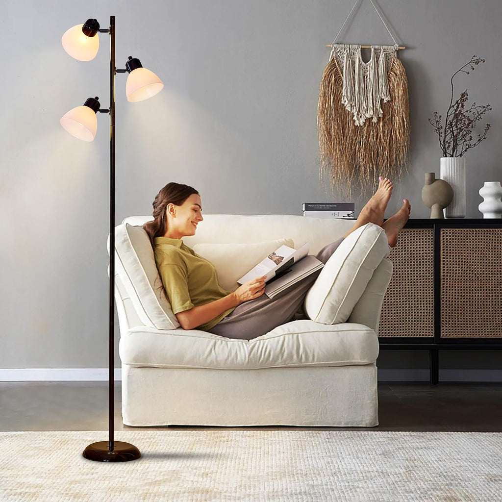 Modern Tree Floor Lamp for Living Room Bedroom, Tall Pole Standing Lamps with 3 Adjustable Rotating Heads for Office, Decor Corner, Reading Indoor, 3 Bright Lights LED Bulbs Included (Black)