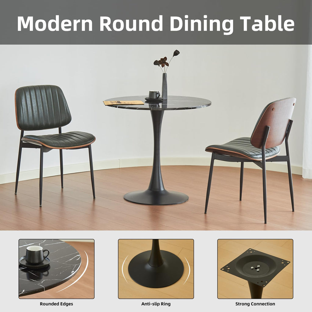 Hansweld Round Dining Table, 31.5" Circle Tulip Table with Thickened Tabletop & Metal Pedestal, Mid Century Modern Bistro Table for Kitchen, Small Places, Living Room, Cafe (Marble Pattern Black)