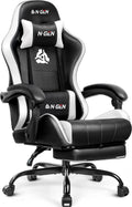 Gaming Chair with Footrest Lumbar Support for Home Office High Back Recliner Height Adjustable Ergonomic Comfy Leather Computer Desk Chair (White)