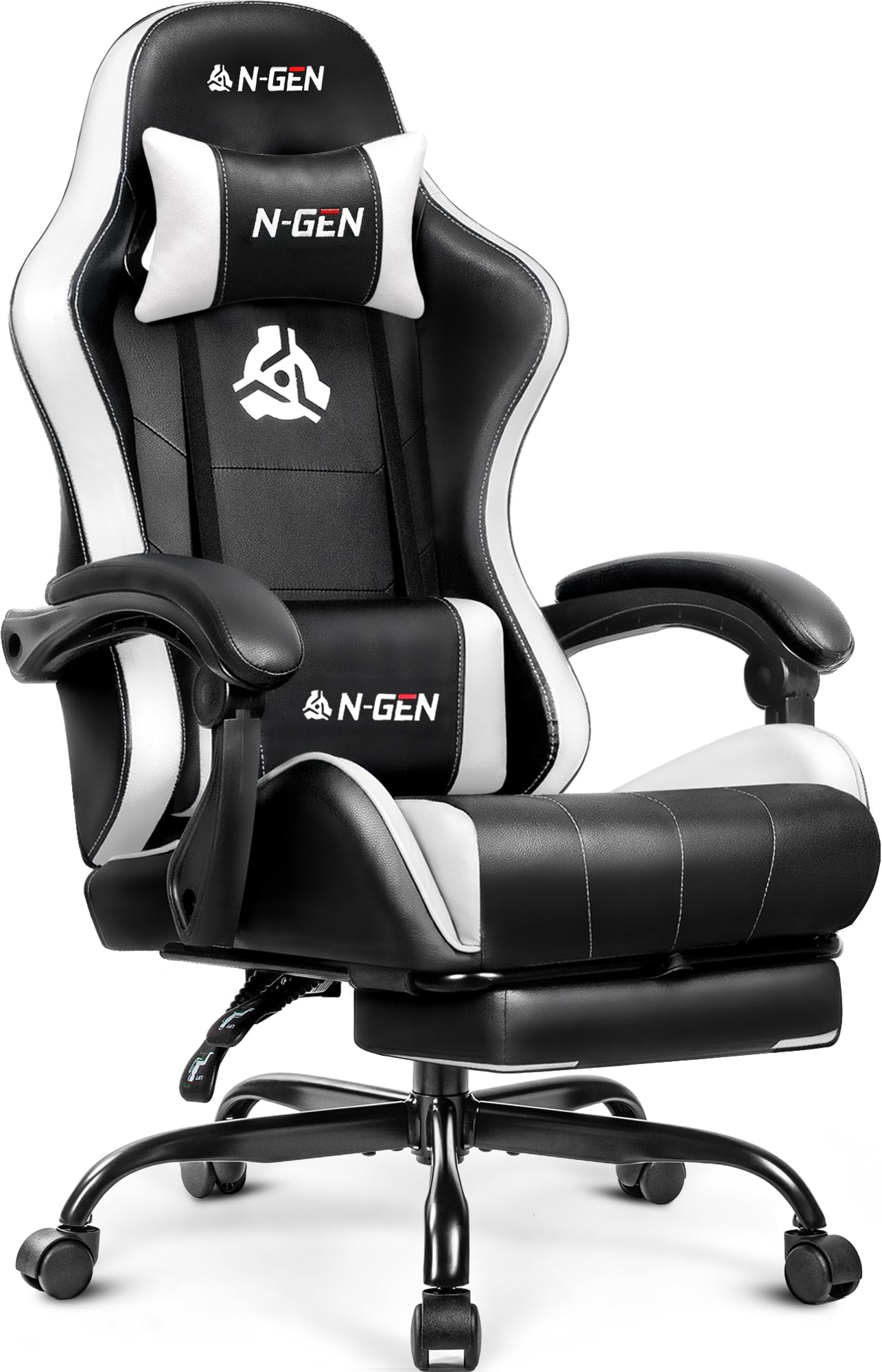 Gaming Chair with Footrest Lumbar Support for Home Office High Back Recliner Height Adjustable Ergonomic Comfy Leather Computer Desk Chair (White)