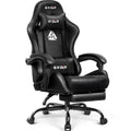 Gaming Chair with Footrest Lumbar Support for Home Office High Back Recliner Height Adjustable Ergonomic Comfy Leather Computer Desk Chair (Deep Black)