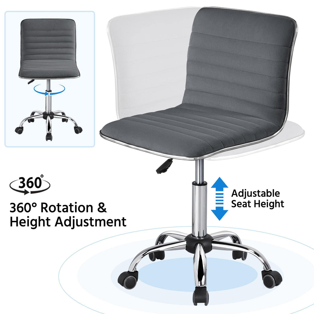 Velvet Low Back Armless Ribbed Office Chair Height Adjustable Swivel Task Chair Dark Gray