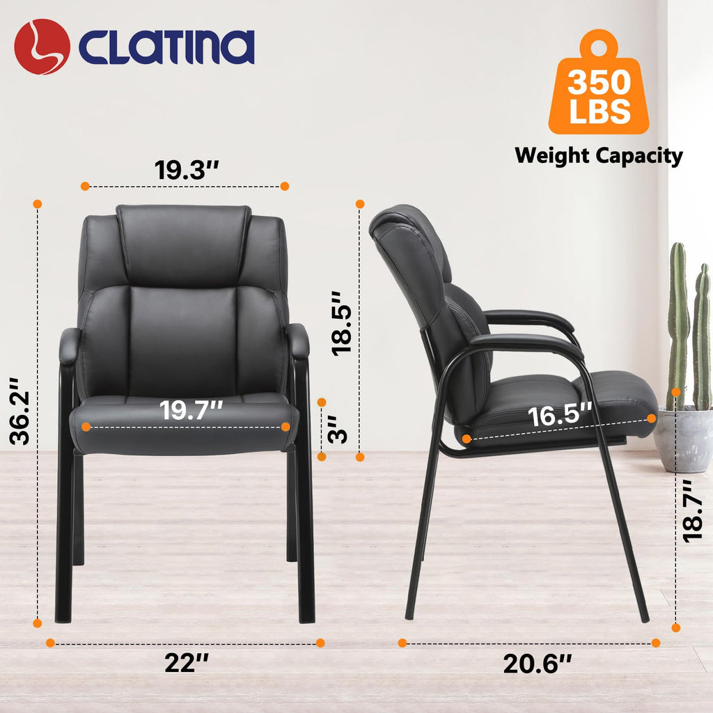 4 Pack, Leather Guest Chair with Padded Arm Rest for Reception Meeting Conference and Waiting Room Side Office Home Black