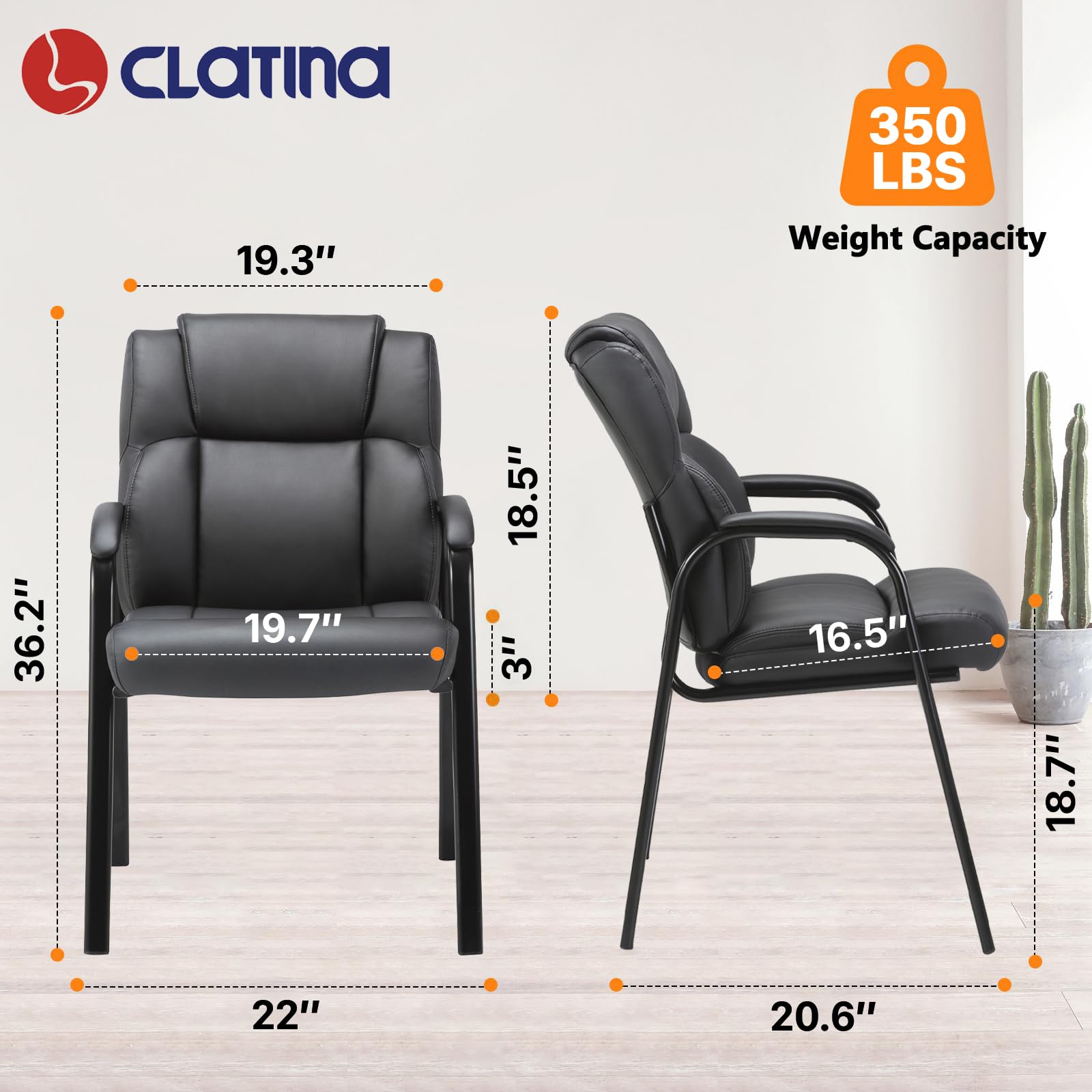 8 Pack, Leather Guest Chair with Padded Arm Rest for Reception Meeting Conference and Waiting Room Side Office Home Black