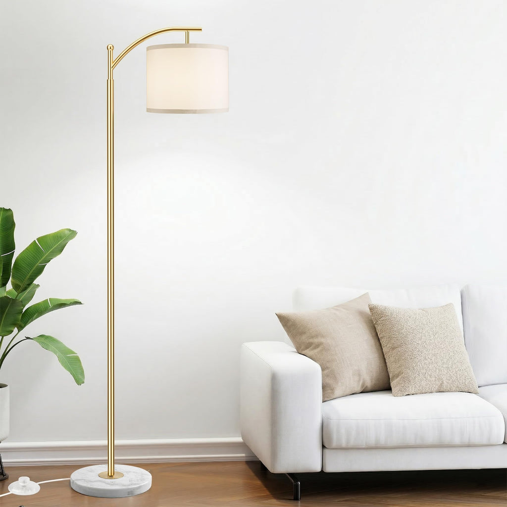 Gold Floor Lamp for Living Room with Marble Base, Modern Standing Lamp with 3 Color Temperatures Bulb & Adjustable Linen Shade, Tall Lamp for Bedroom Office Reading Nursery