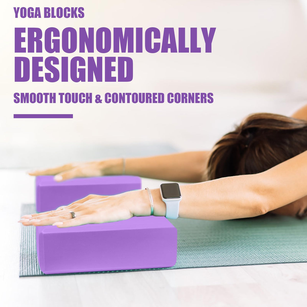 2 Pcs Yoga Blocks, 9x6x3 Inch Purple Foam Blocks for Pilates