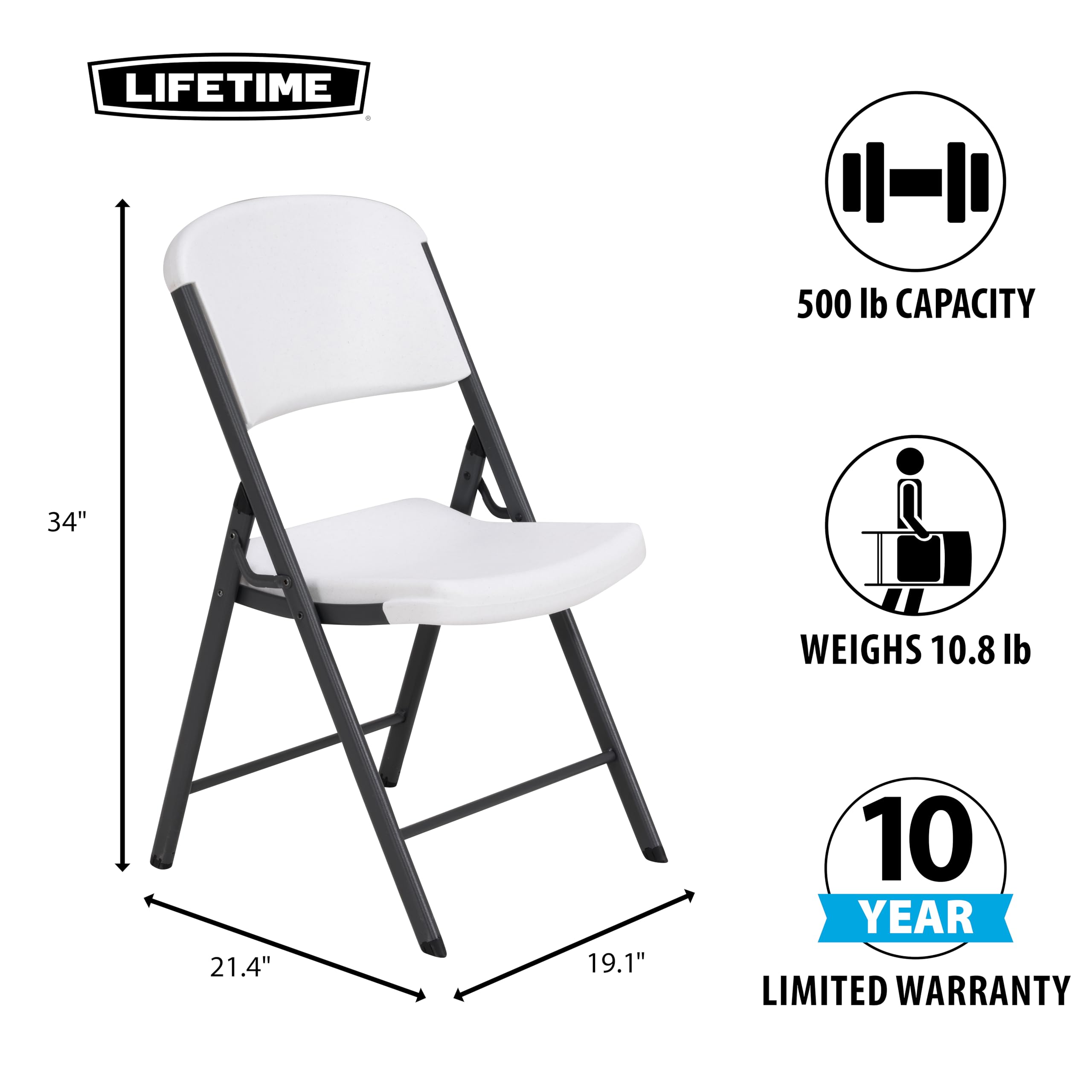 4 Pack, Commercial Grade Folding Chair, White Granite