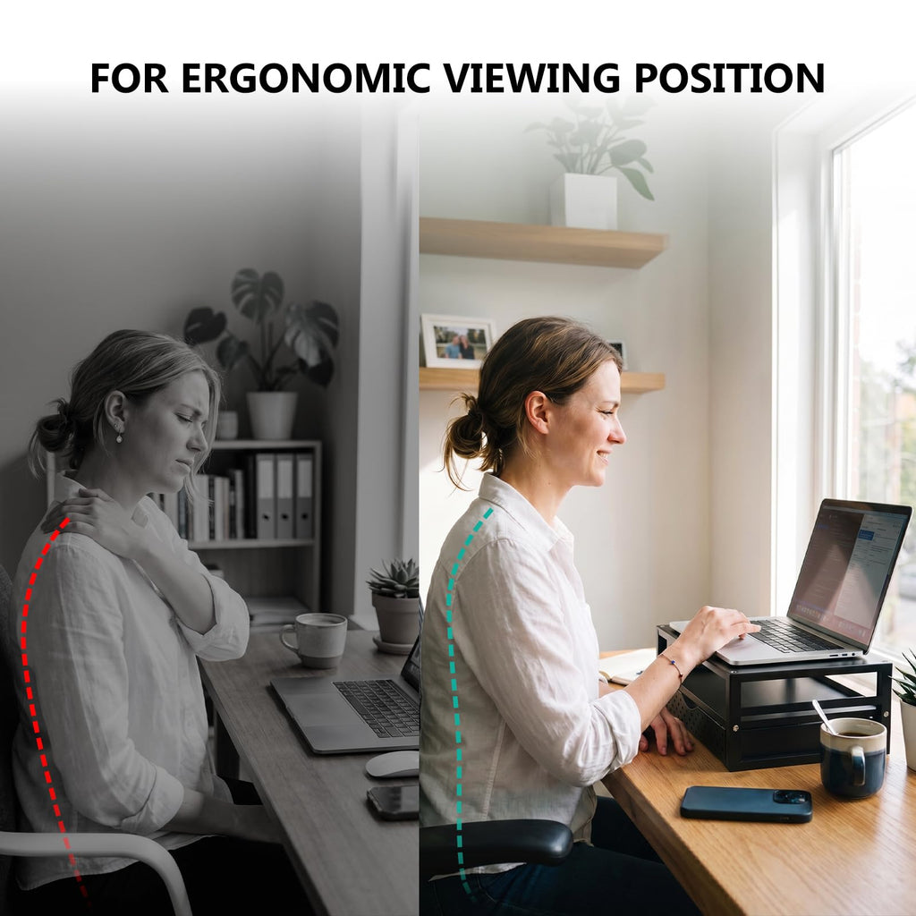 Monitor Stand Riser with Drawer, Desk Organizers and Accessories for Computer, Printer, Laptop Stand for Home Office Supplies, (PTT005-B), 1 Pack, Black