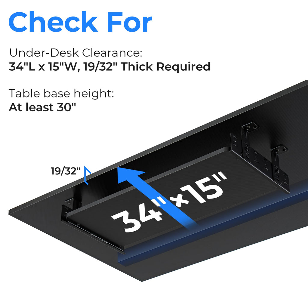 Adjustable Keyboard Tray Under Desk, 28x11 Inch Large Slide Out Keyboard & Mouse Platform Tray, Wooden Pull Out Computer Keyboard Drawer for Typing Home Office Desk, Black